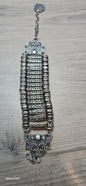 Vintage Style Ottoman Turkish 10 Para Coin Bracelet Silver Tone Wide